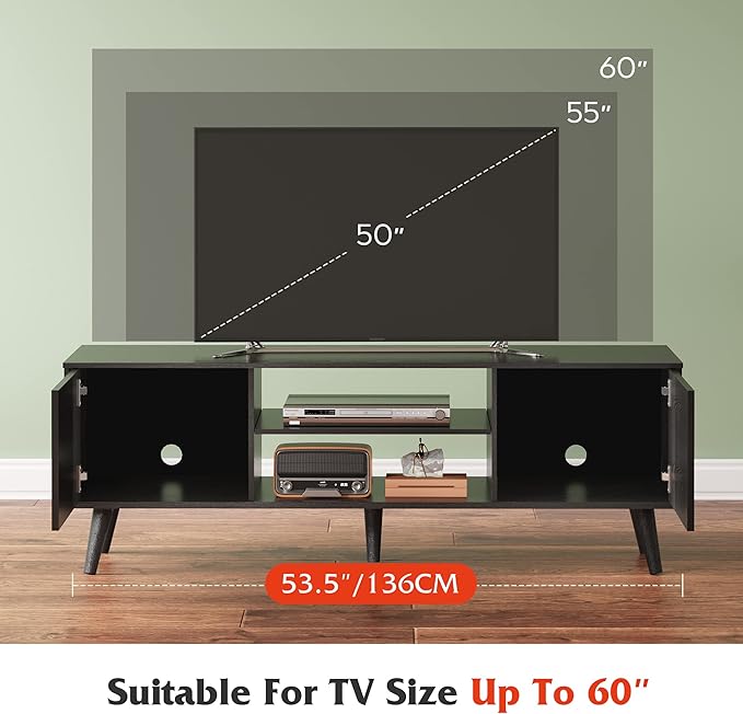 WLIVE TV Stand for 55 60 inch TV, Entertainment Center with Storage Cabinets, Rustic TV Console for Living Room Decor, Black - LeafyLoom