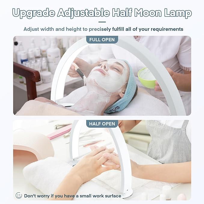 MYSWEETY Half Moon Light for Desk, 29'' 40W Led Nail Tech Desk Lamp, Half Moon Table Lamp with Remote, Stepless Dimming Color Temperature, Lash Light for Eyelash Extensions, Tattoo, Beauty - LeafyLoom