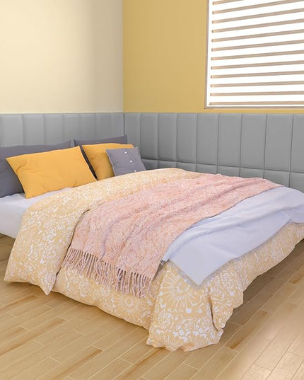 Peel and Stick Headboard Grey Upholstered Wall Panels, 6 Panels Sized 7.8" x 15.7", 3D Anti-Collision Soundproof Self-Adhesive Wall Panel for Bedroom，Living Room - LeafyLoom