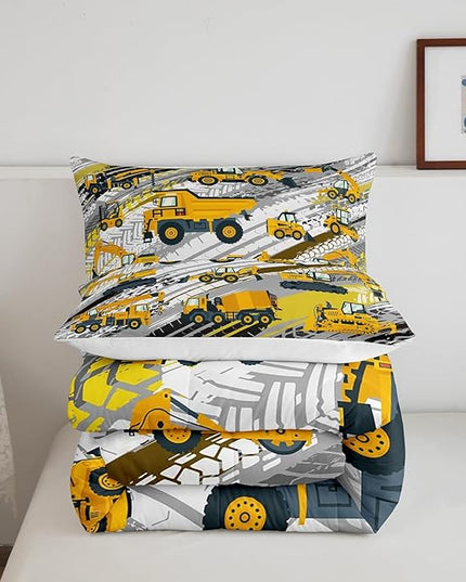 Boys Construction Comforter Set Truck Bedroom Decor for Kids Girls Under Construction Vehicles Down Comforter Nursery Children Cartoon Machinery Truck Excavator Bedding Tractor Cars Duvet Quilt,Twin - LeafyLoom