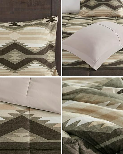 Woolrich Comforter Set, Cabin Lodge, Warm Cover for Colder Season, Modern Cottage-Inspired Down Alternative Ultra Soft Microfiber Bedding, Matching Sham, Southwestern Brown Full/Queen 4 Piece - LeafyLoom