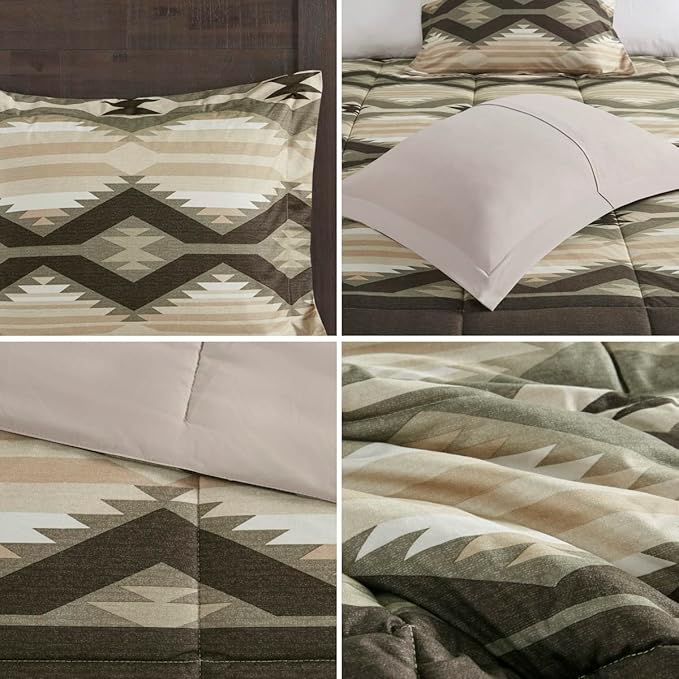 Woolrich Comforter Set, Cabin Lodge, Warm Cover for Colder Season, Modern Cottage-Inspired Down Alternative Ultra Soft Microfiber Bedding, Matching Sham, Southwestern Brown Full/Queen 4 Piece - LeafyLoom