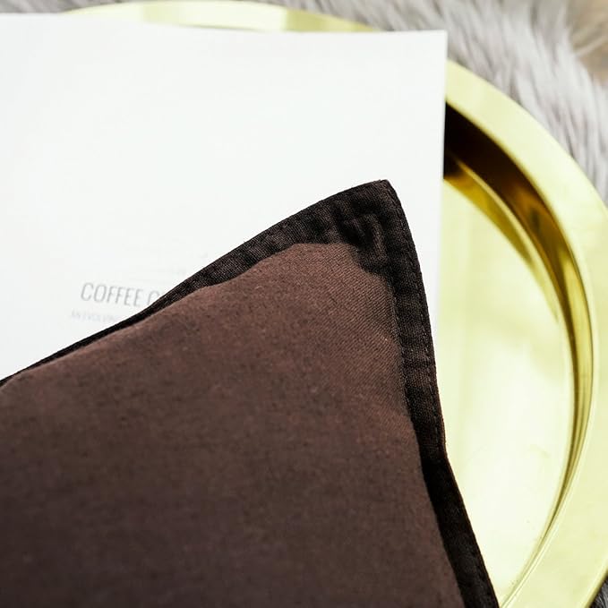 Jeanerlor Cotton Linen Square Decorative Throw Pillow Case Cushion Cover with Twin Needles Stitch on Edge, 12"x20"(30 x 50cm), 2 Pcs, Brown - LeafyLoom