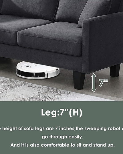 90" Modern L-Shape Sectional Sofa with Chaise Lounge,5-Seat Practical Couch Set W/ 3 Pillows,7''Leg Height,Minimalist Style,Indoor Furniture for Living Room Apartment Office,Grey Terrycloth - LeafyLoom
