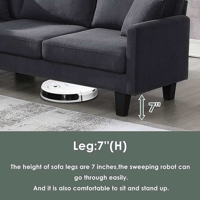 90" Modern L-Shape Sectional Sofa with Chaise Lounge,5-Seat Practical Couch Set W/ 3 Pillows,7''Leg Height,Minimalist Style,Indoor Furniture for Living Room Apartment Office,Grey Terrycloth - LeafyLoom