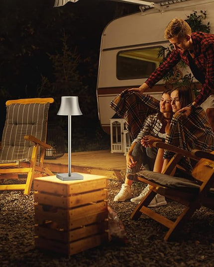 2 Pack LED Cordless Table Lamps Rechargeable,5000mAh Battery Operated Table Light,3 Color Stepless Dimming,Portable Small Desk Lamp in Aluminum for Party Patio Restaurant Indoor/Outdoor(Silver) - LeafyLoom