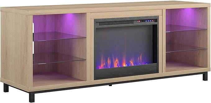 Ameriwood Home Lumina Fireplace TV Stand, Deluxe 70", Blonde Oak - LeafyLoom