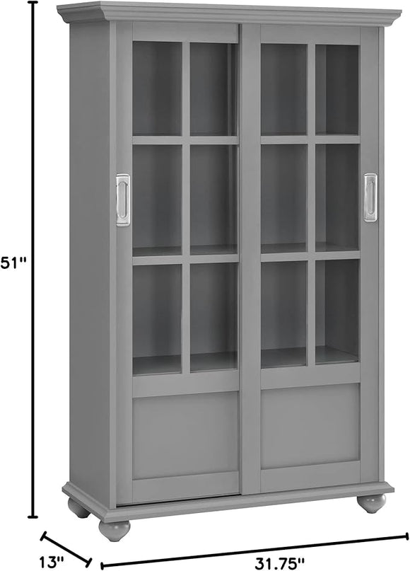 Aaron Lane Bookcase with Sliding Glass Doors, Gray - LeafyLoom