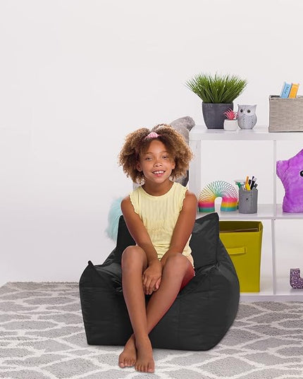 Posh Creations Bean Bag Chair Structured Comfy Seat Use for Gaming, Reading and Watching TV, Newport, Black - LeafyLoom
