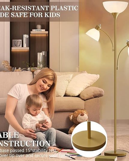 Luvkczc Torchiere Floor Lamps for Living Room, 3 Light Tree Floor Lamp, Gold Modern Tall Standing Lamps, Industrial Bright Floor Lamp for Bedroom, Office, Dresser, 3 LED Bulbs Included - LeafyLoom