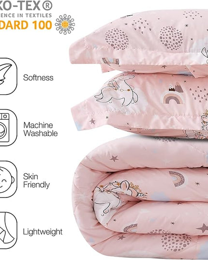 JSD Pink Unicorn Kids Comforter Set for Girls, 2 Pieces Twin Microfiber Comforter with Pillow Sham, Soft Comfortable Machine Washable - LeafyLoom