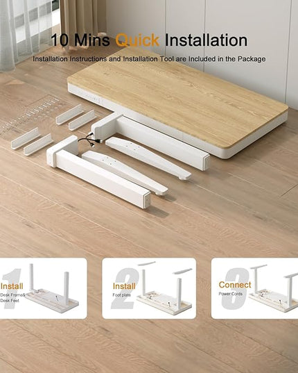 Standing Desk with Drawer and Wireless Charging,48x24 inch Dual Motor Standing Desk, Sit Stand Desk with Whole-Piece Desktop,Stand Up Desk for Home Office(White Oval Legs + Bamboo Top) - LeafyLoom