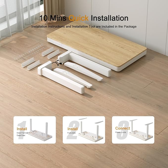 Standing Desk with Drawer and Wireless Charging,48x24 inch Dual Motor Standing Desk, Sit Stand Desk with Whole-Piece Desktop,Stand Up Desk for Home Office(White Oval Legs + Bamboo Top) - LeafyLoom