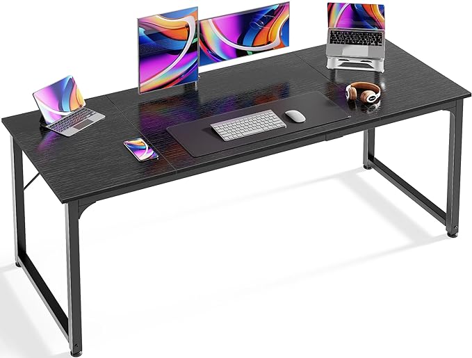 Computer Desk, 63 Inch Office Desk, Gaming Desk with Storage, Writing Desk Work Desk for Home Office, Study, Modern Simple Desk, Large Legroom, Metal Frame, Black - LeafyLoom