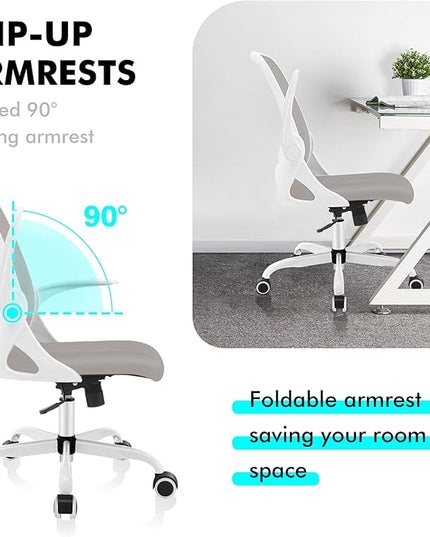 KERDOM Office Chair, Ergonomic Desk Chair, Breathable Mesh Computer Chair, Comfy Swivel Task Chair with Flip-up Armrests and Adjustable Height - LeafyLoom