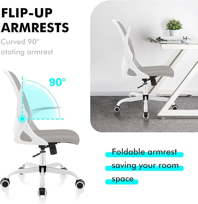 KERDOM Office Chair, Ergonomic Desk Chair, Breathable Mesh Computer Chair, Comfy Swivel Task Chair with Flip-up Armrests and Adjustable Height - LeafyLoom