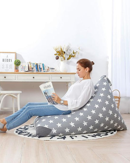 Aubliss Stuffed Animal Storage Bean Bag Chairs Cover, 50"x 35" Extra Large Bean Bags Chair for Kids & Adults, Beanbag Toy Storage for Boys Girls - Premium Cotton Canvas Grey Star - LeafyLoom