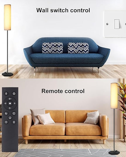 Floor Lamps for Living Room, 12W LED Floor Lamp with Remote Control and 3 Color Temperatures, Reading Lamp, Floor Lamps with Beige Lamp Shade for Bedrooms/Office (Bulb Included) - LeafyLoom