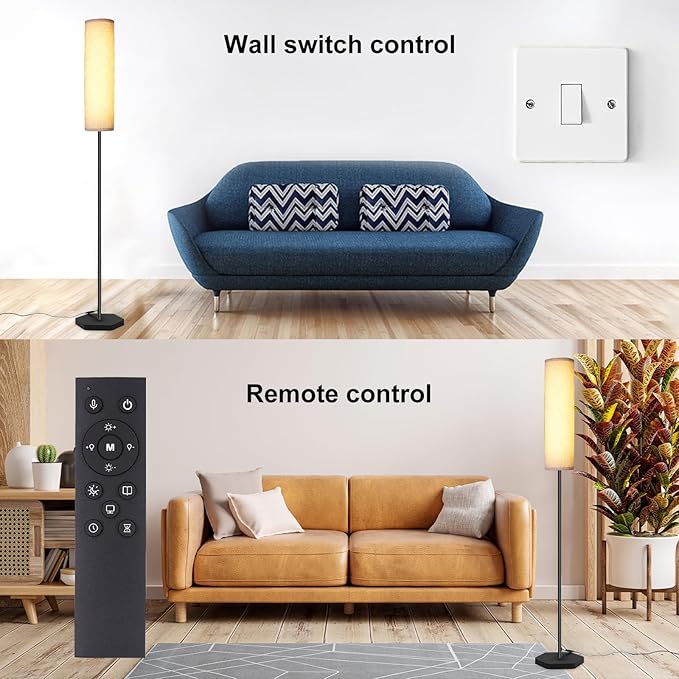 Floor Lamps for Living Room, 12W LED Floor Lamp with Remote Control and 3 Color Temperatures, Reading Lamp, Floor Lamps with Beige Lamp Shade for Bedrooms/Office (Bulb Included) - LeafyLoom