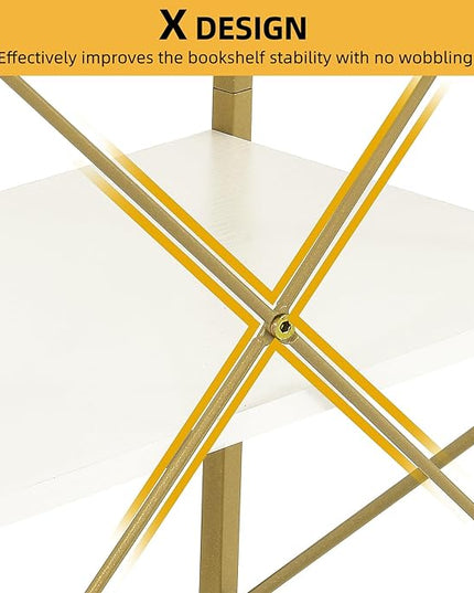 DWVO Gold Bookshelf, Modren 5 Tier Bookcase, Storage Shelves Organizer Standing Shelf, Display Rack Book Shelves for Bedroom,Living Room,Office,Kitchen, Gold - LeafyLoom