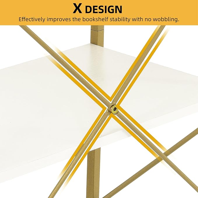 DWVO Gold Bookshelf, Modren 5 Tier Bookcase, Storage Shelves Organizer Standing Shelf, Display Rack Book Shelves for Bedroom,Living Room,Office,Kitchen, Gold - LeafyLoom