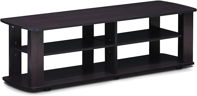Furinno Nelly Entertainment Center TV Stand, Short 43.3"(W) x13.4(H) x13.1(D), Dark Walnut - LeafyLoom