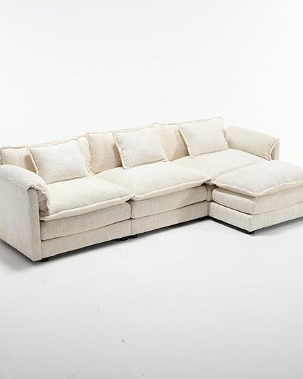 5 Seater L Shaped Convertible Modular Sectional Sofa with Reversible Chaise, Minimalist Oversized Sleeper Corner Couch,Chenille Upholstered Leisure Sofá for Living Room Office, Beige 112.2" - LeafyLoom