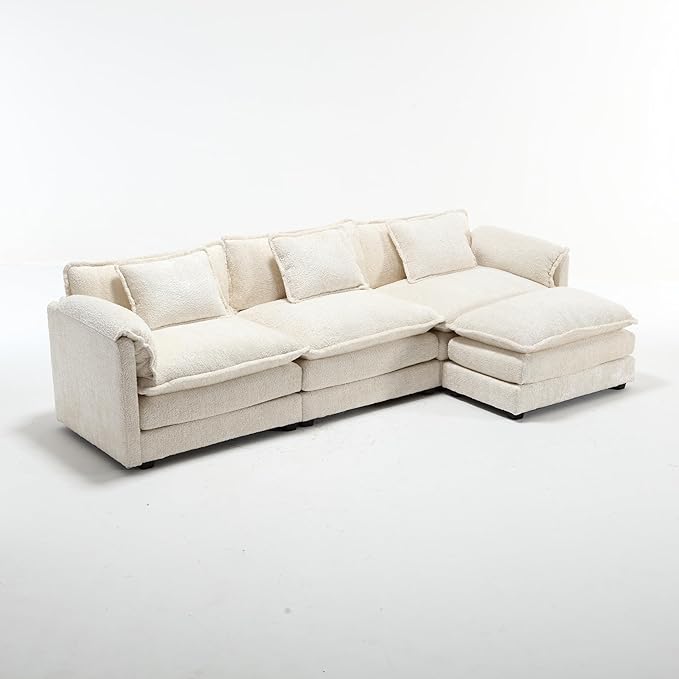 5 Seater L Shaped Convertible Modular Sectional Sofa with Reversible Chaise, Minimalist Oversized Sleeper Corner Couch,Chenille Upholstered Leisure Sofá for Living Room Office, Beige 112.2" - LeafyLoom