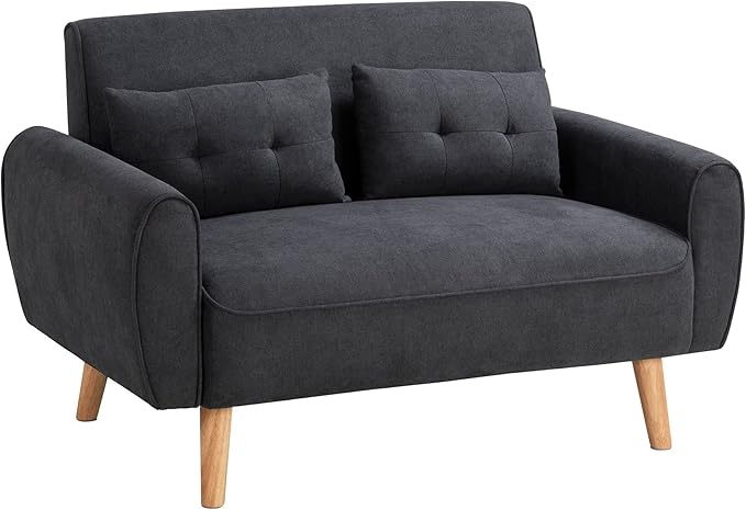Shintenchi 47" Black Wood Loveseat Sofa, 350 lbs Weight Capacity, Simple Assembly Required - LeafyLoom