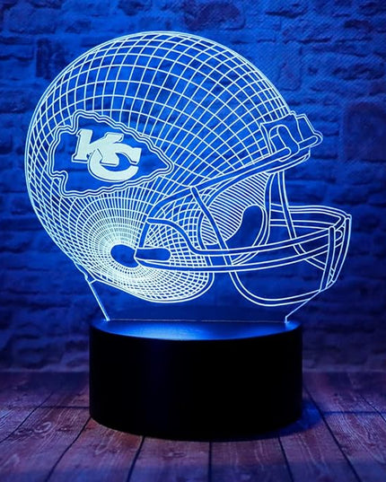 chenshiyan Cartoon Chiefs Football Helmet 3D Optical Illusion LED Bedroom Decor Sleep Table Lamp with Remote 7 Colors Night Light Birthday Xmas Gifts for Kids Boy Girl KC Men Women 2 - LeafyLoom