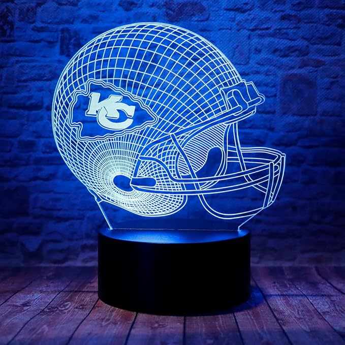chenshiyan Cartoon Chiefs Football Helmet 3D Optical Illusion LED Bedroom Decor Sleep Table Lamp with Remote 7 Colors Night Light Birthday Xmas Gifts for Kids Boy Girl KC Men Women 2 - LeafyLoom