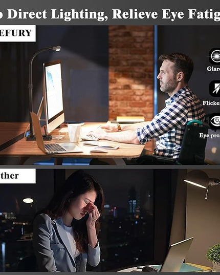 LED Desk Lamp for Home Office, 24W Bright Desk Lamp with Phone Holder Base - 25 Lighting Modes Eye-Caring Desk Light Adjustable Gooseneck Lamp for Workbench Drafting Reading Study - LeafyLoom