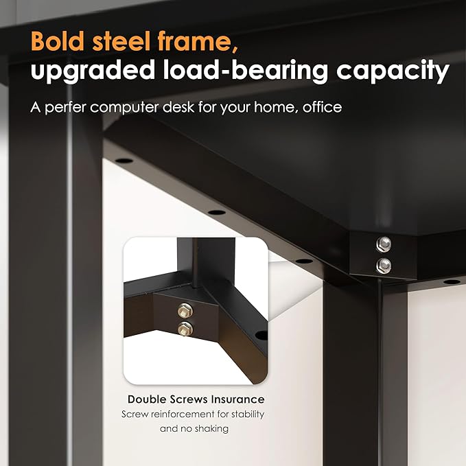 Need Computer Desk, 47 inch Home Office Desk, Modern Simple Style Home Office Gaming Desk, Basic Writing Table for Study Student, Black Metal Frame, Black - LeafyLoom
