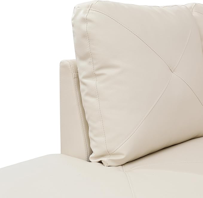 L-Shaped Sectional Couches with 66.5'' Chaise Lounge & Storage Ottoman Modular Room Sofas for Home Office Apartment, Large Living Furniture, 97'' Right Hand Facing, White Faux Leather - LeafyLoom
