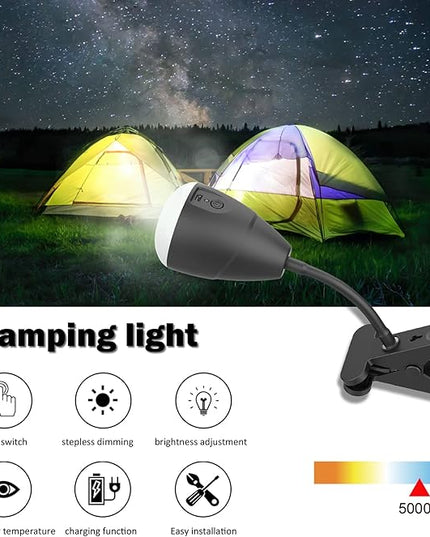Afirst Clip on Light Outdoor Camping Light LED Clamp Lamp for Desk 4400mAh, Rechargeable Flexible Dimmable Lighting Reading Study Table Lamp, 11 Inches - LeafyLoom