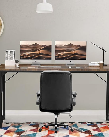 SMUG Computer Desk 48 Inch Home Office Writing Wood Storage Bag & Headphone Hook Simple Bedroom 2 Person Work Study Kids Table, Rustic Brown - LeafyLoom