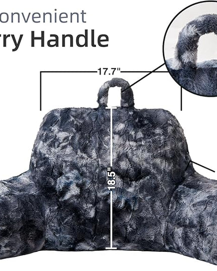 A Nice Night Faux Fur Soft Reading Pillow Bed Wedge Adult Backrest with Arms Back Support for Sitting Up in Bed/Couch for Bedrest,Tie Dyed Gray,Large - LeafyLoom