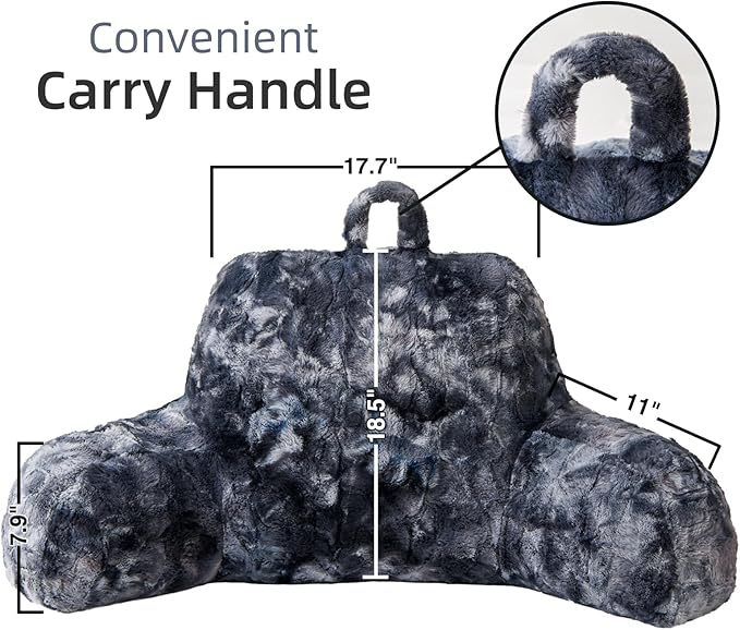 A Nice Night Faux Fur Soft Reading Pillow Bed Wedge Adult Backrest with Arms Back Support for Sitting Up in Bed/Couch for Bedrest,Tie Dyed Gray,Large - LeafyLoom