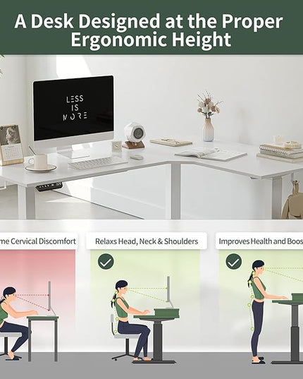 FEZIBO 75 Inches, Supports over 300mlbs,L Shaped Standing Desk Reversible, Electric Height Adjustable Corner Stand up Desk, Sit Stand Desk Computer Workstation, White Frame/White Top - LeafyLoom