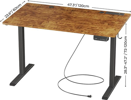 JOISCOPE Height Adjustable Electric Standing Desk with Power Outlets, 48 x 24 Inch Sit Stand Desk for Small Space Home Office, Vintage Oak - LeafyLoom