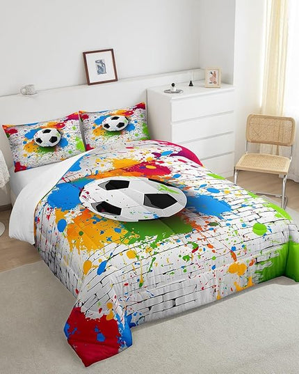 Feelyou Football Bedding Set Rugby Sports Comforter Set Soccer Ball Game Comforter for Boys Girls Teens Decor Gift for Football Lover Duvet Set King Size with 2 Pillow Case Boys - LeafyLoom