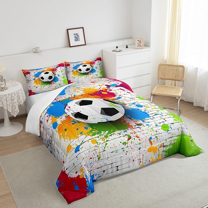 Feelyou Football Bedding Set Rugby Sports Comforter Set Soccer Ball Game Comforter for Boys Girls Teens Decor Gift for Football Lover Duvet Set King Size with 2 Pillow Case Boys - LeafyLoom