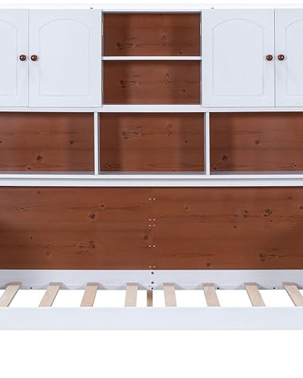 Twin Size Platform Bed with Multiple Storage, No Box Spring Required,Easy to Assemble,Wood Bed Frame for Bedroom/Apartment/Guest-Room,White+Walnut - LeafyLoom