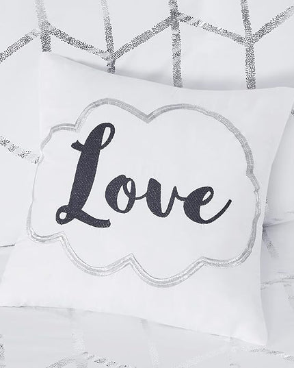 Intelligent Design Raina Twin / Twin XL Comforter Set, Soft Microfiber Comforter Set Twin, Modern Geometric Metallic Bed Set, 4 Pieces College Bedding Comforter Set with 1 Sham, 2 Toss Pillows White - LeafyLoom