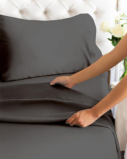 Queen Size 4 Piece Sheet Set - Comfy Breathable & Cooling Sheets - Hotel Luxury Bed Sheets for Women & Men - Deep Pockets, Easy-Fit, Extra Soft & Wrinkle Free Sheets - Charcoal Oeko-Tex Bed Sheet Set - LeafyLoom
