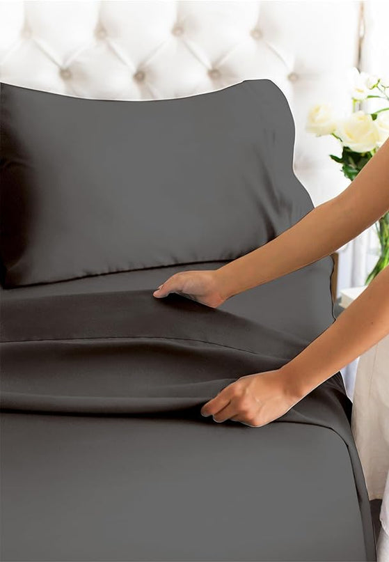 Queen Size 4 Piece Sheet Set - Comfy Breathable & Cooling Sheets - Hotel Luxury Bed Sheets for Women & Men - Deep Pockets, Easy-Fit, Extra Soft & Wrinkle Free Sheets - Charcoal Oeko-Tex Bed Sheet Set - LeafyLoom
