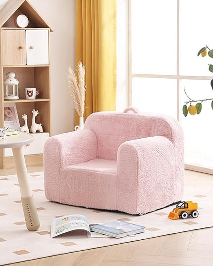 Tiita Toddler Chair Couch, Comfy Fold Out Kids Sofa, Lightweight Children Couch with Carrying Handle & Side Pockets, Kids Foam Armrest Read Sofa for Girl or Boy, Pink - LeafyLoom