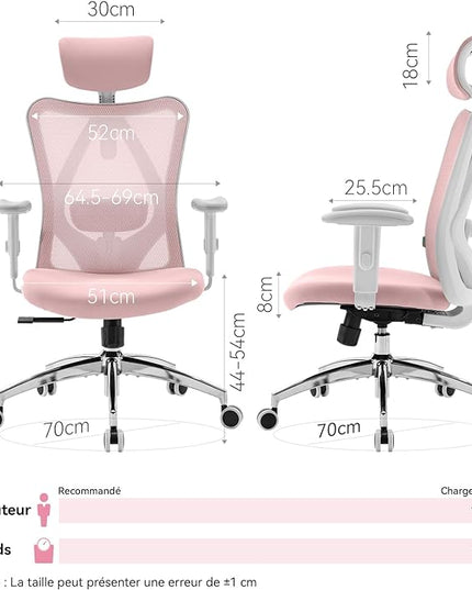 SIHOO M18 Ergonomic Office Chair, Computer Desk Chair with Adjustable Headrest and Lumbar Support, High Back Executive Swivel Chair for Home Office (Light Pink) - LeafyLoom