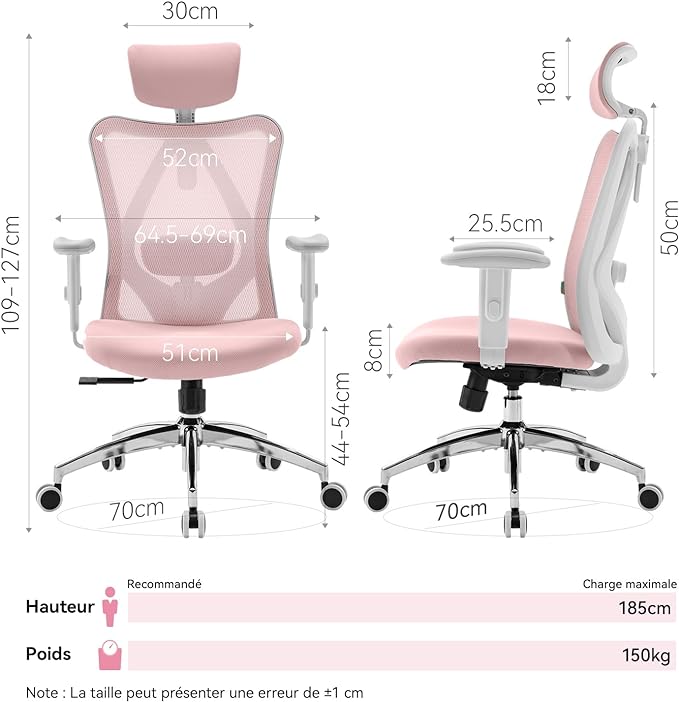 SIHOO M18 Ergonomic Office Chair, Computer Desk Chair with Adjustable Headrest and Lumbar Support, High Back Executive Swivel Chair for Home Office (Light Pink) - LeafyLoom