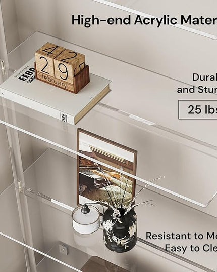Acrylic Ladder Bookshelf, 4-Tier Clear Wall Mounted Bookshelf with Open Shelves, Multipurpose Bookcase for Living Room, Bathroom, Office, Modern, 11.6" D x 23.4" W x 59.4" H - LeafyLoom